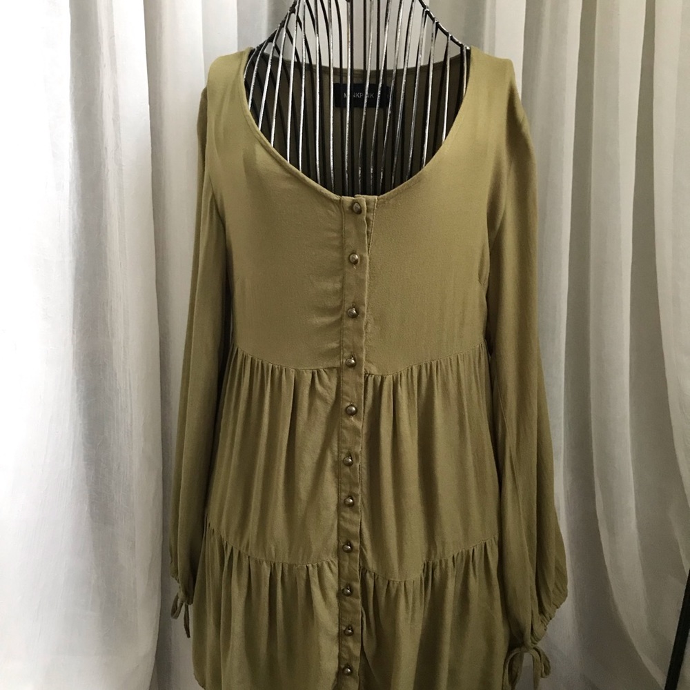 Minkpink Olive Green Long Sleeve Tiered Tunic Dress